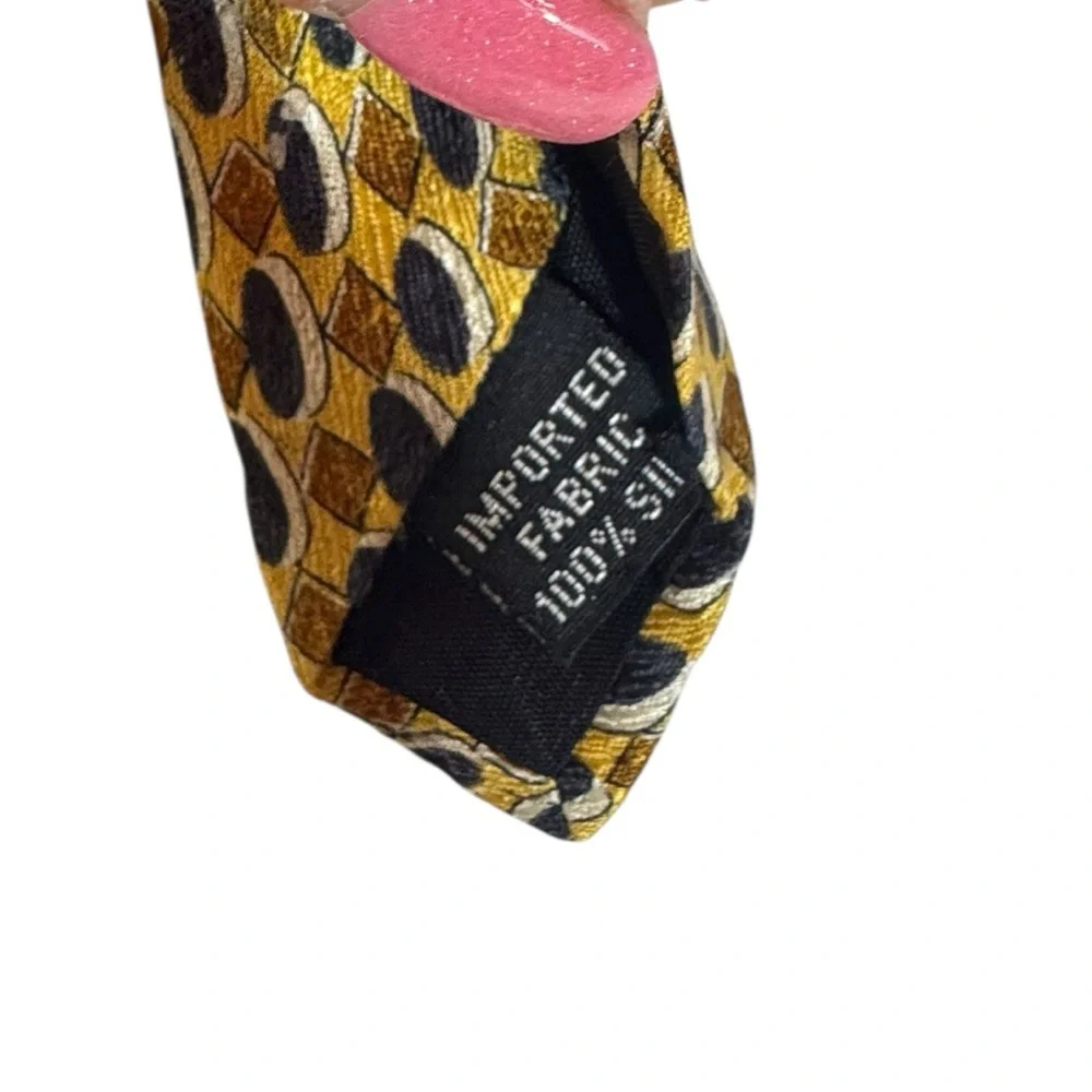 Geoffrey Beene Mens Silk Tie Quiet Luxury Old Money Formal Career Gold Blue Luxe